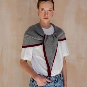 TBCO Large Merino Wool Triangle Scarf Charcoal & Burgundy